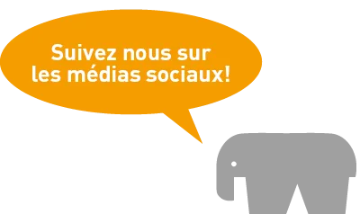 The RAMPAfant with a speech bubble promoting RAMPA's social media channels: "Follow us on social media and stay up to date!"