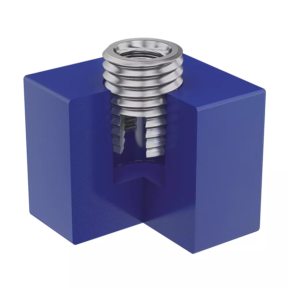 RAMPA inserts are used in plastics. This is shown by the cross-section of a plastic block in which a RAMPA insert has been processed.