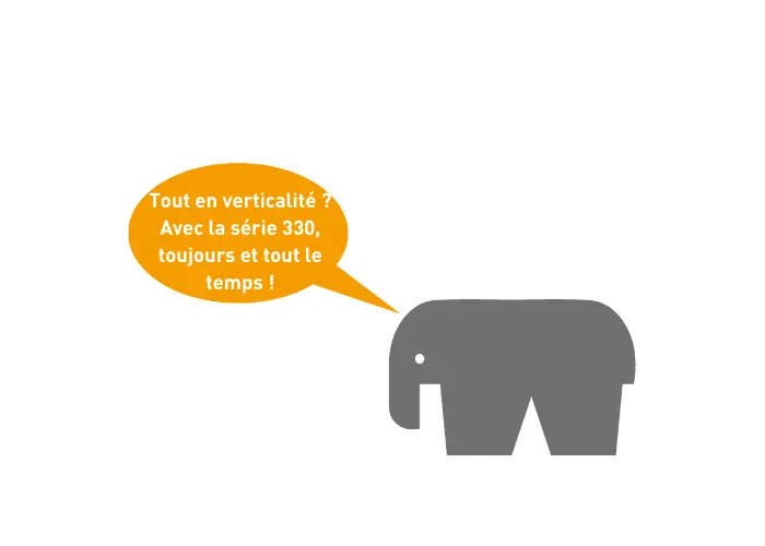 RAMPA on Social Media The RAMPAfant with a speech bubble that says: "Everything vertical?! With the 330 series always and constantly!"