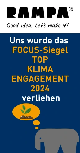 Siegel Top Klimaengagement Ein Siegel, das aussagt "Uns wurde das FOCUS-Siegel TOP KLIMAENGAGEMENT 2024 verliehen".
