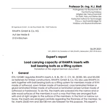 Vorschau zum Dokument "Gutachtliche Stellungnahme: Tragfähigkeit von RAMPA-Muffen mit Kugeltragbolzen als Hebesystem"