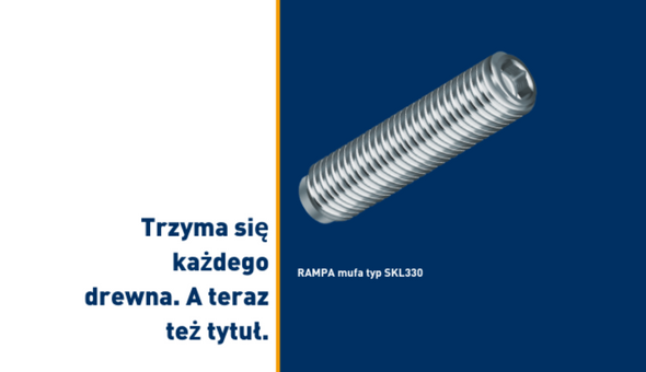 The RAMPA insert type SKL330 is shown as an example of ETA-approved threaded inserts. To the left is the ETA slogan "Holds any wood. And a title.".