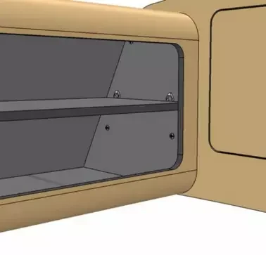 Alphavan is RAMPA's reference partner. On display is Alphavan's caravaning construction, in which RAMPA inserts are used. RAMPA's threaded insert is also installed on the right side in the wall cabinet. A close-up visualizes the application.