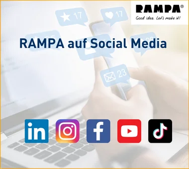 RAMPA ist auf verschiedenen Social Media Kanälen vertreten, die auf dem Bild zu sehen sind.