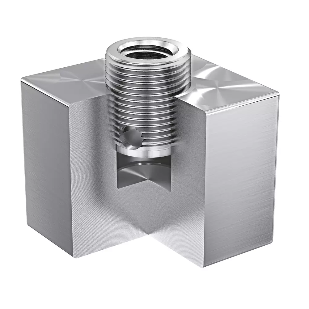 RAMPA inserts are used in metals. This is shown by the cross-section of a metal block in which a RAMPA insert has been processed.