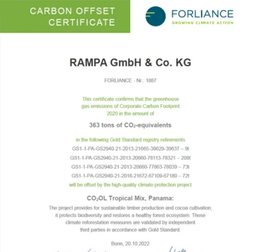 RAMPA's carbon offset certificate 2020