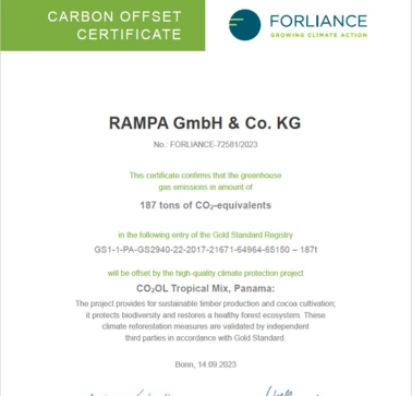 RAMPA's carbon offset certificate 2022