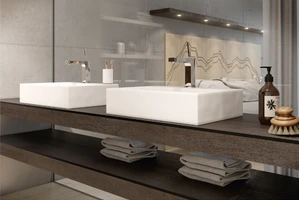 Application example of RAMPA inserts type E for HPL: Here a washbasin in a bathroom is shown as an example.