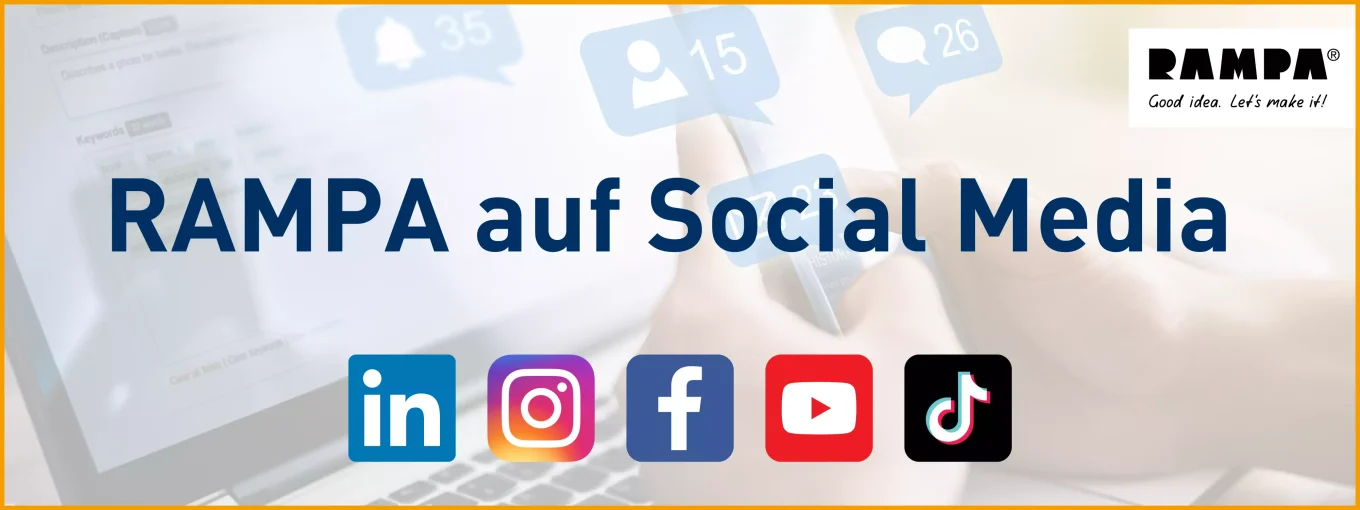 RAMPA ist auf verschiedenen Social Media Kanälen vertreten, die auf dem Bild zu sehen sind.